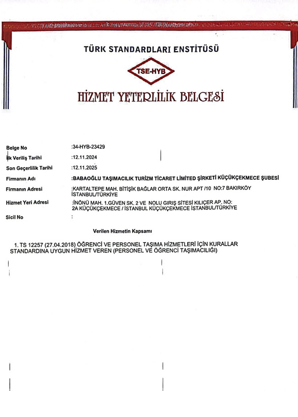 Hizmet Yeterlilik Belgesi